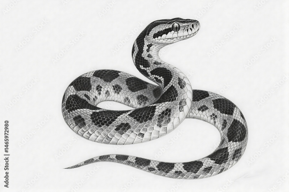 Obraz premium Anaconda snake drawing a detailed black and white illustration of a reticulated python.