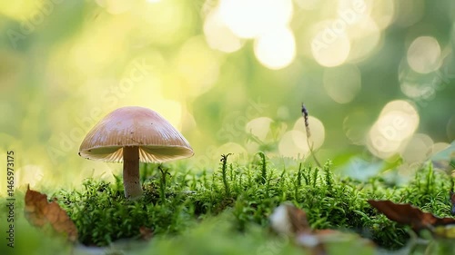 Wallpaper Mural Amanita Mushroom Growing on Vibrant Green Moss with Bokeh Sunlight Filtered Through Woodland Trees Torontodigital.ca