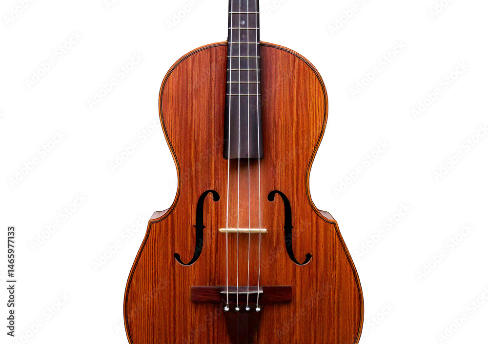 Fototapeta premium Traditional wooden string instrument with dark brown finish isolated on transparent or white background