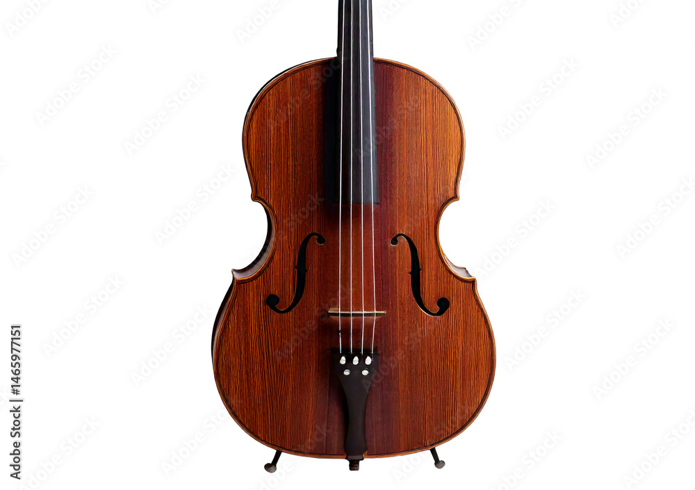 Fototapeta premium Traditional wooden string instrument with dark brown finish isolated on transparent or white background