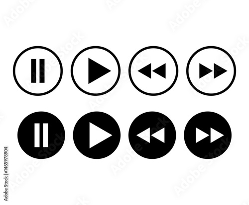 Play buttons icon collection. Icons set media player. Button Pause, rewind, fast forward icon  on white background. 