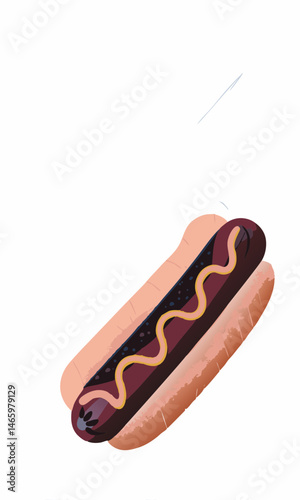 Black and White Vector Illustration of a Hot Dog With Mustard—classic American Snack for Events