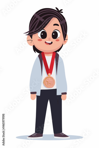 Gold Medal With a Red Ribbon Awarded to a Young Athlete Celebrating Achievement in a White Background Generative AI