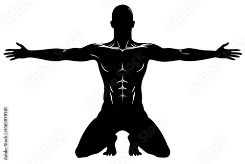 Silhouette of a Man in a Swimsuit Presenting a Front View Impression at the Beach During Sunset Generative AI