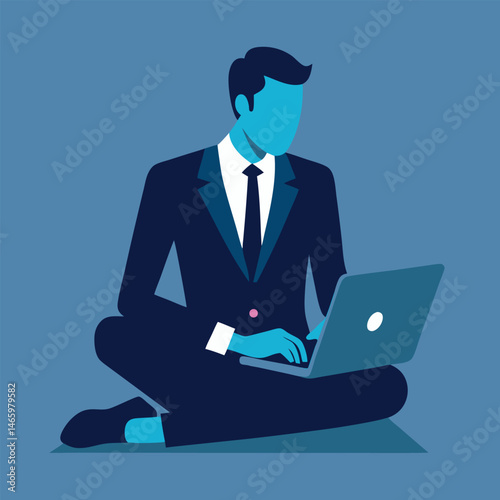 Modern Businessman Working Remotely – Minimalist Silhouette