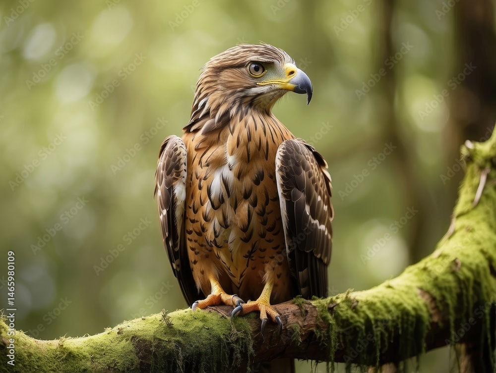 Nature's Sentinel: A Hawk Amid Greenery on a Summer Day Nature's Sentinel: A Hawk Amid Greenery on a Summer Day