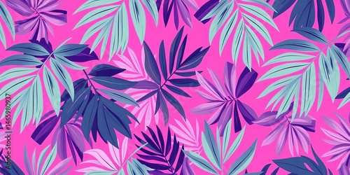 Purple pink Matisse-style tropical palm leaf abstract seamless vector pattern with Scandinavian cutouts, exotic, leaves
