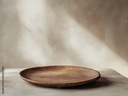 empty wooden plate on wooden table