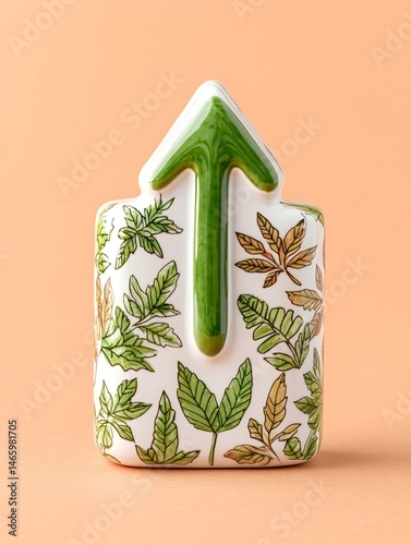 Ceramic arrow sculpture with foliage design