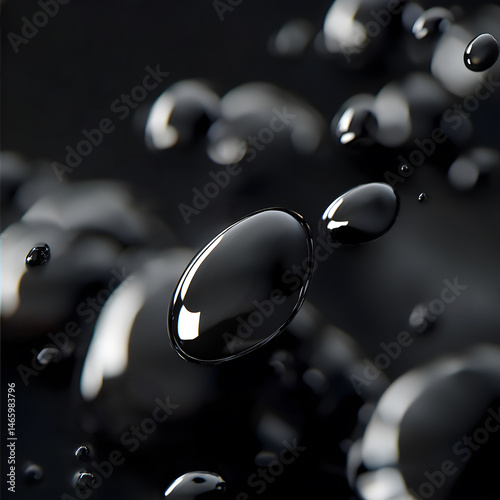 Obraz na płótnie Abstract depiction black petroleum droplets suspended in transparent space, revealing the texture, density, and form liquid fuel in scientific and visually minimal representation of energy. w salonie