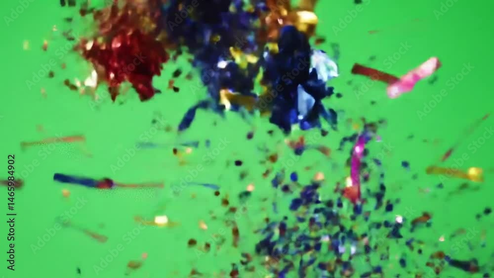Falling Confetti Streamers on Green Screen Background Slow Motion