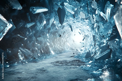 Shattered Ice Tunnel Light Beckons Through Fragments