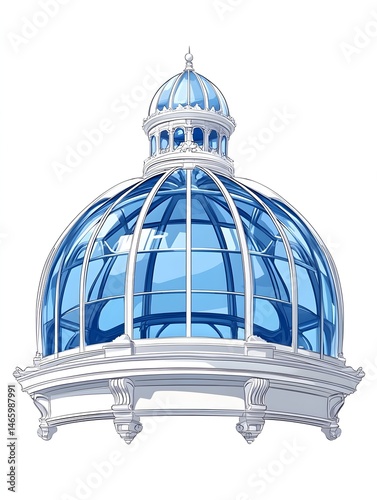Elegant glass dome structure, showcasing intricate detailing and a vibrant blue interior