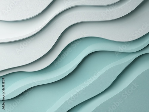 Abstract wavy layers in calming teal and white tones.