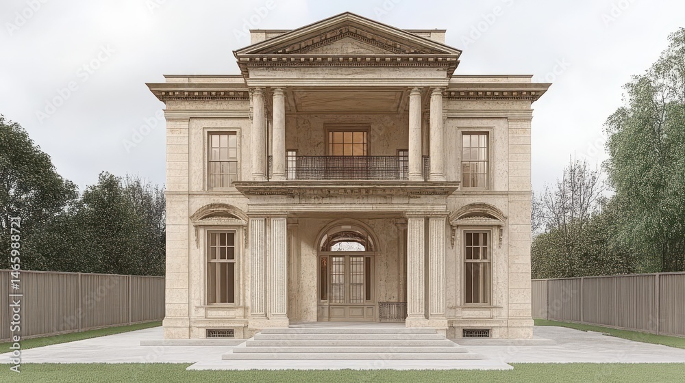 Fototapeta premium Elegant historical mansion facade with classic architecture desi