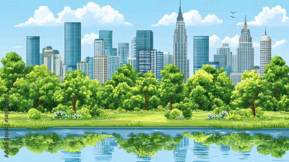 Obraz premium Serene cityscape illustration reflecting modern urban harmony am