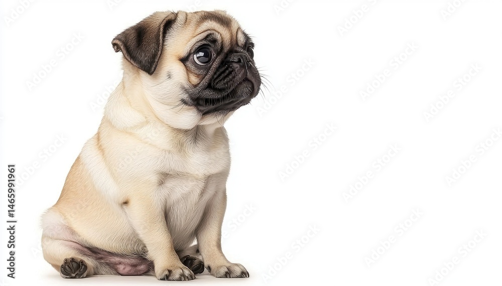 Obraz premium Fawn Pug Puppy Studio Portrait on White Background