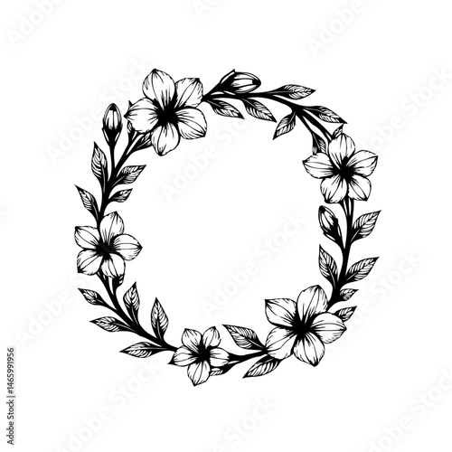 Floral wreath with detailed blooms illustration for graphic design elements