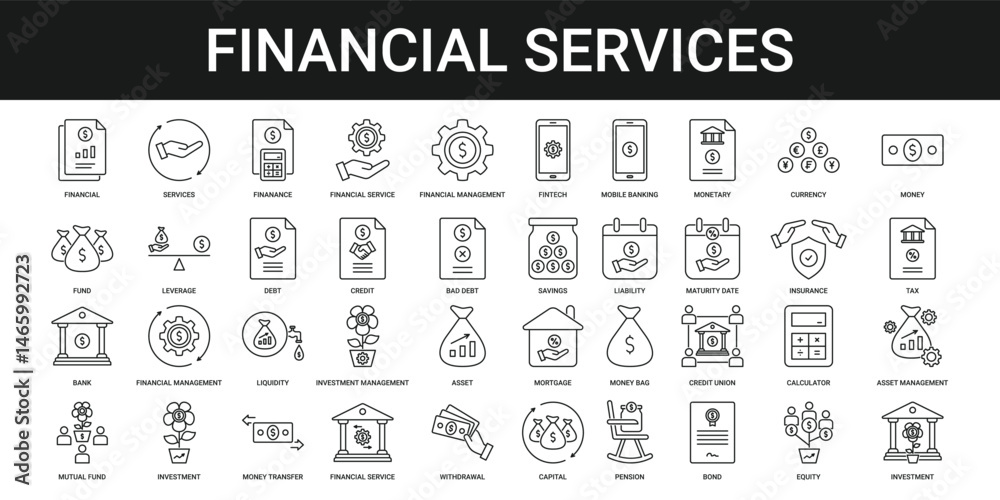 Fototapeta premium Financial Services Icon Set Collection