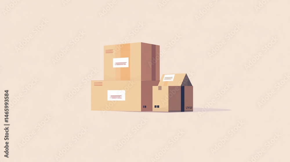 Fototapeta premium Minimalist Illustration of Stacked Cardboard Boxes for Moving or Shipping