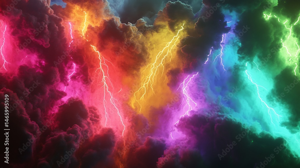 Obraz premium Colorful storm clouds with vibrant lightning