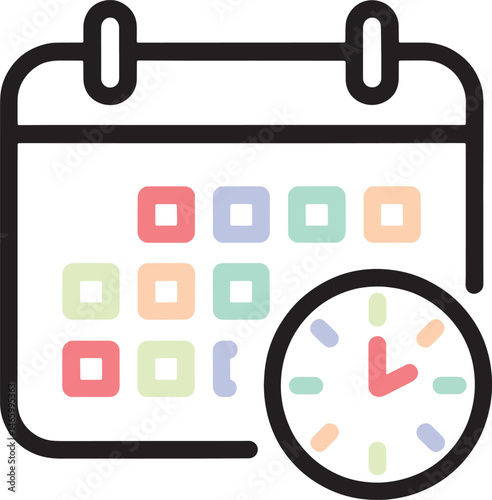  icon of a calendar with a clock vector file
