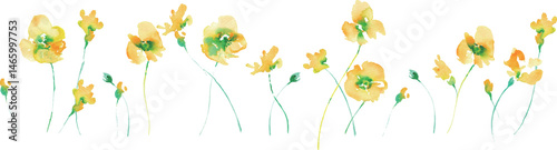 水彩画。水彩タッチの黄色い花ベクターイラスト。黄色い花のフレーム素材。春の花。Watercolor painting. Yellow flower vector illustration with watercolor touch. Yellow flower frame material. Spring flowers.