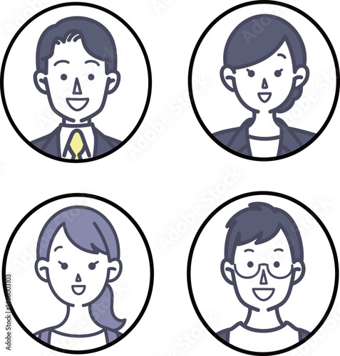 笑顔の男女のイラストアイコン