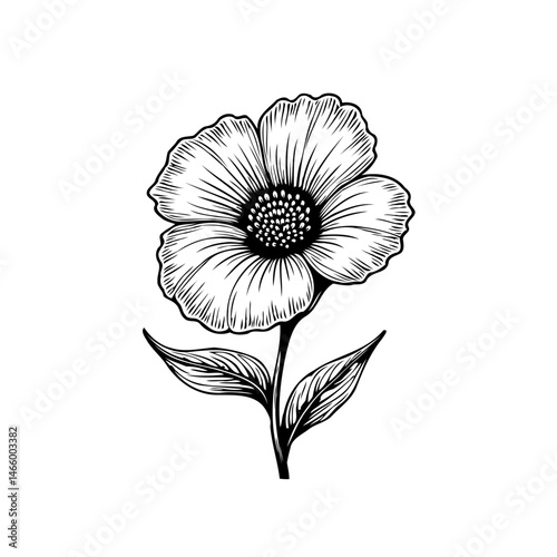 Elegant botanical illustration of a blossoming flower with detailed linework