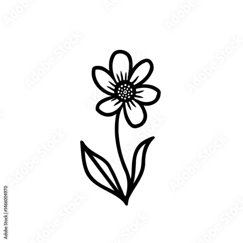 Simple floral outline illustration presenting a solitary bloom design element