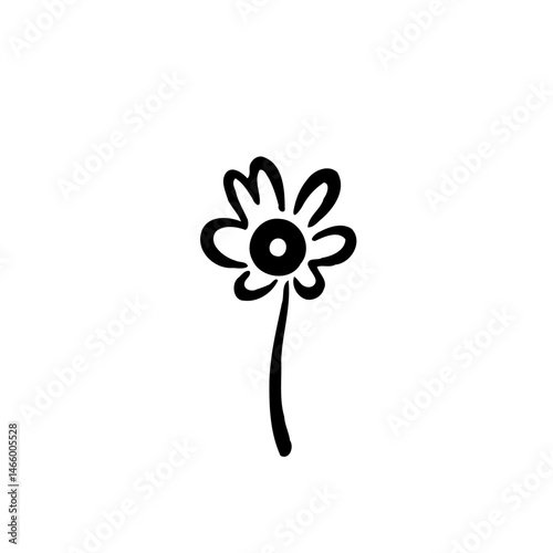 Simple monochrome flower illustration, evoking minimalist design and delicate charm