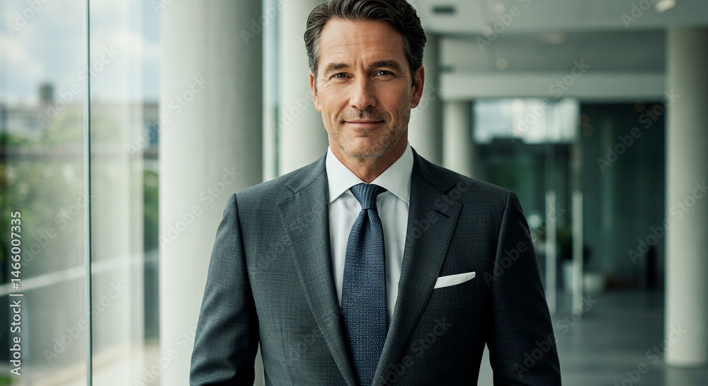 Confident Business Executive: A sharply dressed man exudes professionalism in a modern office environment, showcasing leadership. Confident Business Executive: A sharply dressed man exudes professionalism in a modern office environment, showcasing leadership.