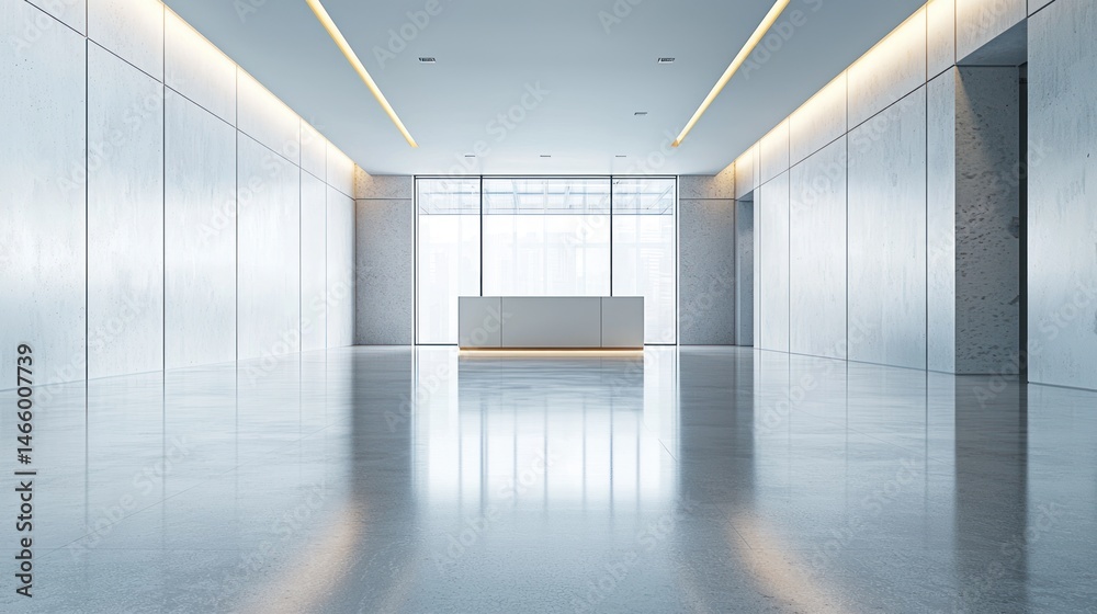Fototapeta premium A modern, minimalist office space with a sleek, white color scheme and large windows.
