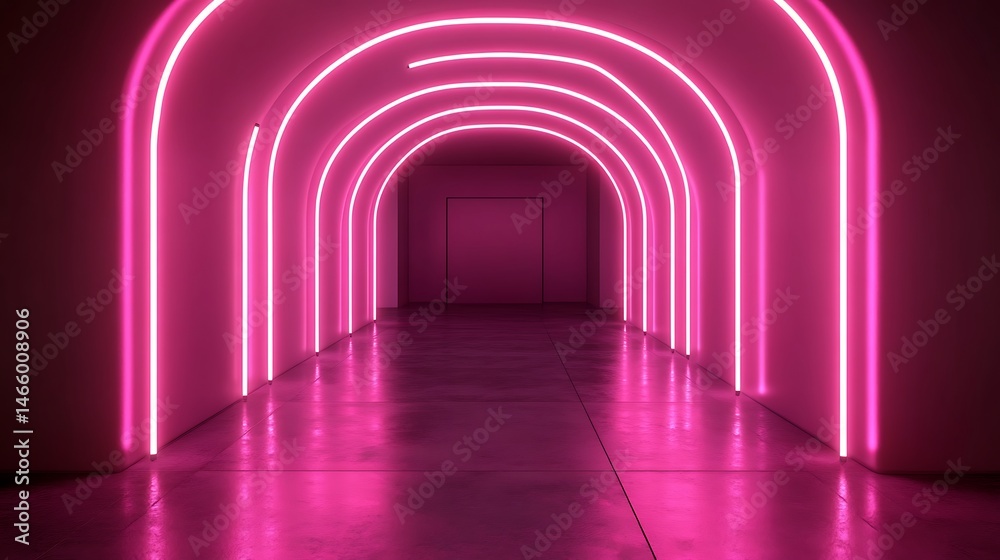 Fototapeta premium Neon archway tunnel, bright pink