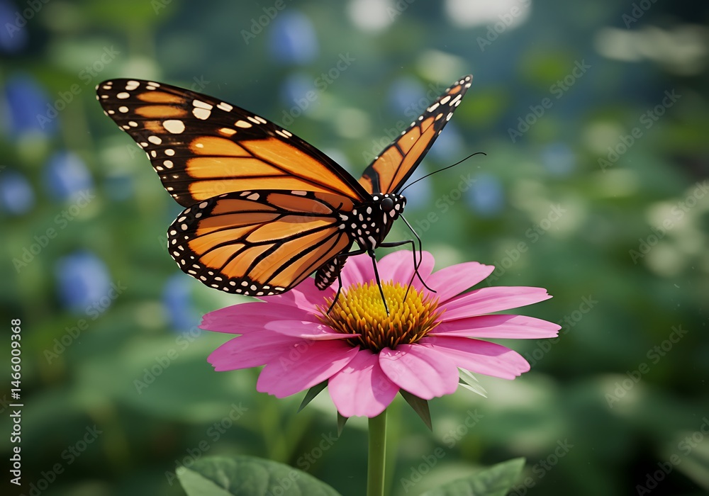 Fototapeta premium Monarch Butterfly on Pink Coneflower in Garden