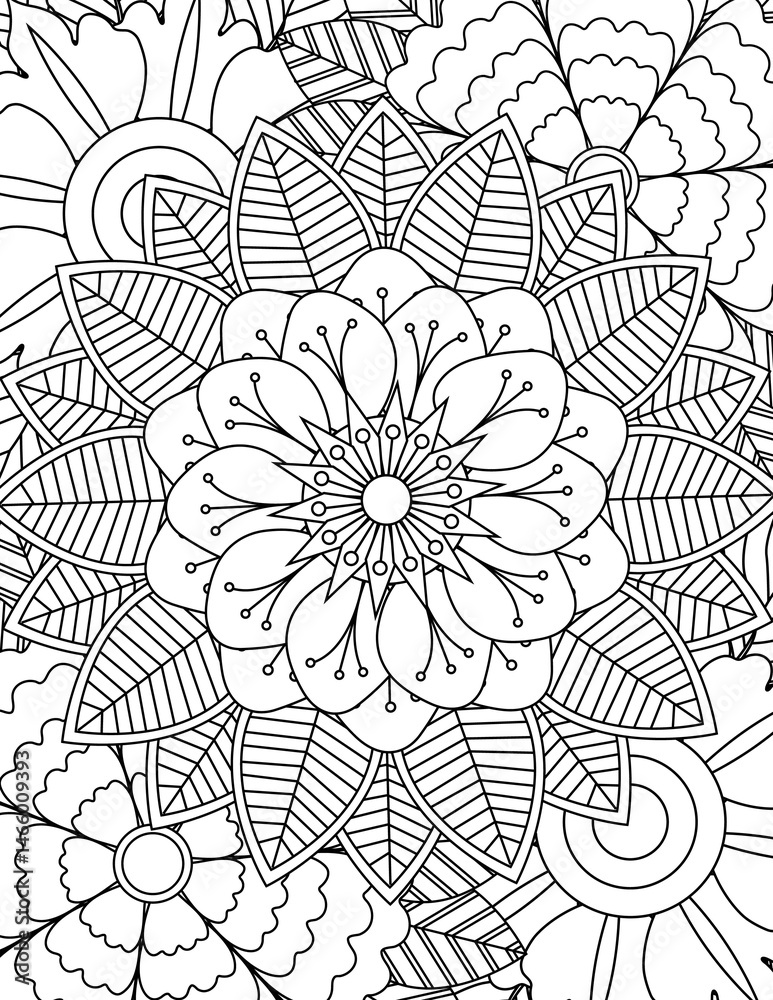Fototapeta premium Flower Adult Coloring Books cover Pages
