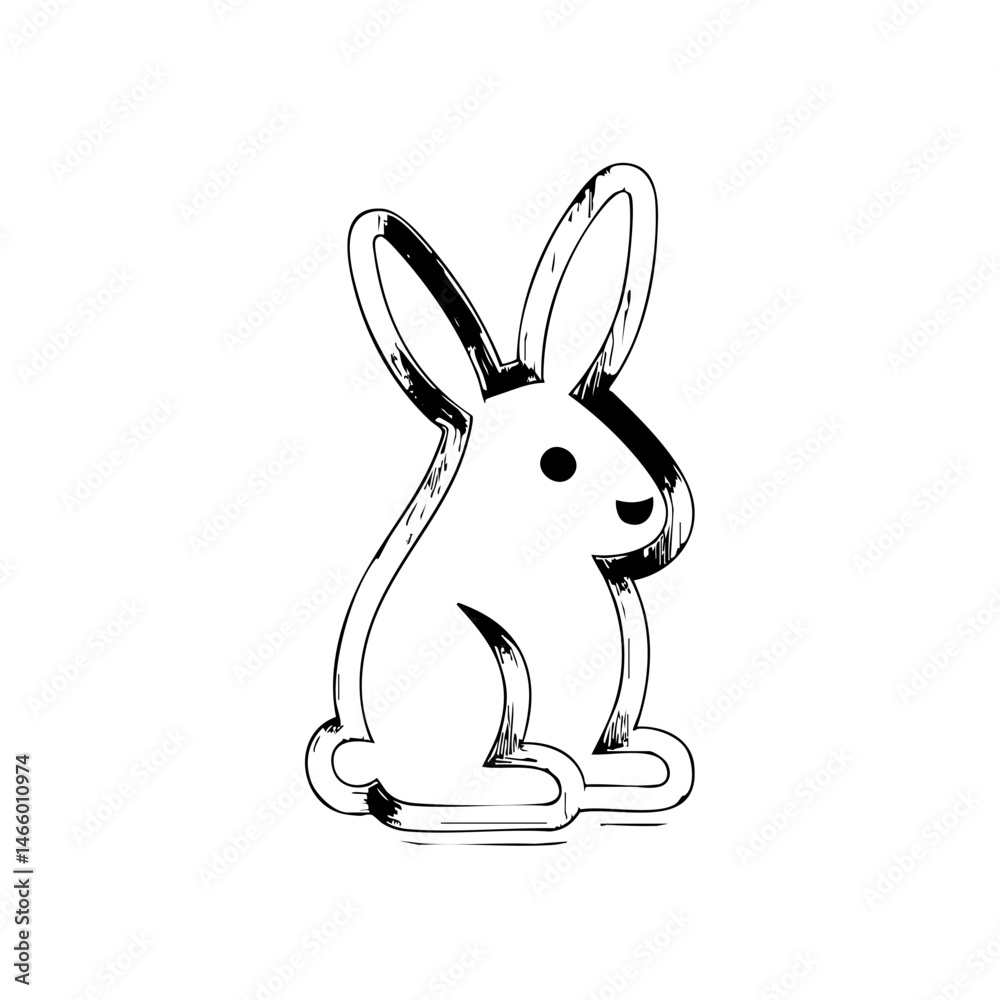 Fototapeta premium Cute Bunny Line Drawing – Minimalist Black and White Rabbit Illustration