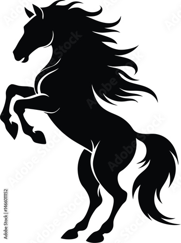 Black Horse Silhouette: Rearing Stallion Vector Illustration, Equestrian Art, Powerful Animal Graphic, Elegant Design Element