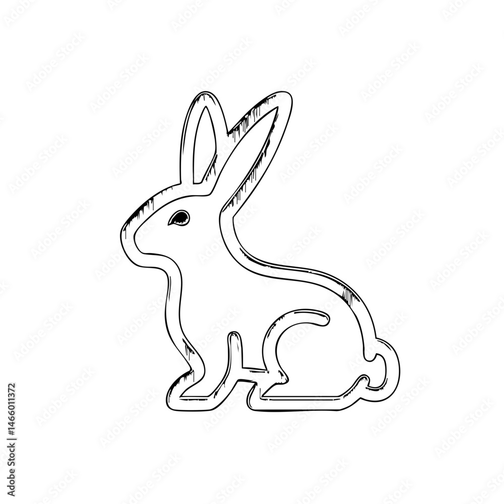 Obraz premium Cute Bunny Line Drawing – Minimalist Black and White Rabbit Illustration