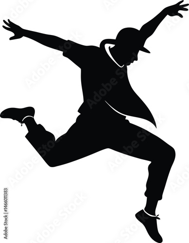 Silhouette of a Hip Hop Dancer in Action: Dynamic Breakdance Pose, Street Dance, Urban Culture, Vector Illustration, Dance Movement
