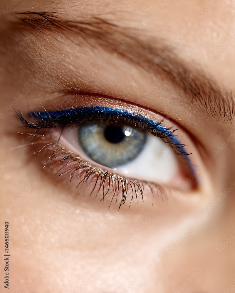 Obraz premium Close-up of a Caucasian woman's eyes with magazine-style fashion makeup, white background, natural light.