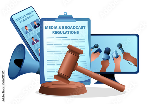 Media regulation and broadcast policy concept illustration