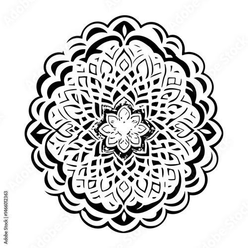 Elegant symmetrical ornate pattern with central rosette and black and white harmony