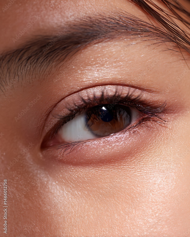 Obraz premium Close-up of a Caucasian woman's eyes with magazine-style fashion makeup, white background, natural light.