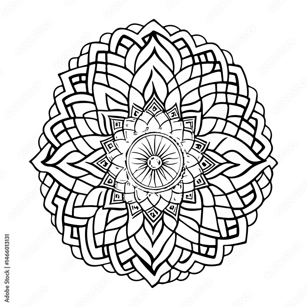 Obraz premium Detailed monochrome floral mandala design with complex petal arrangement