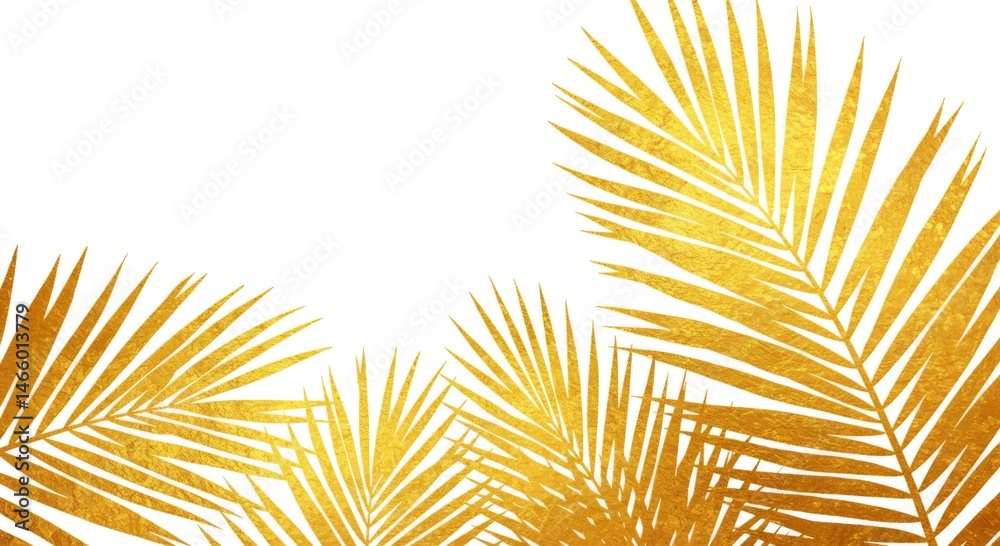 Fototapeta premium Golden Palm Leaves on White Background