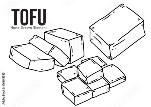tofu cube sketch vector on white background