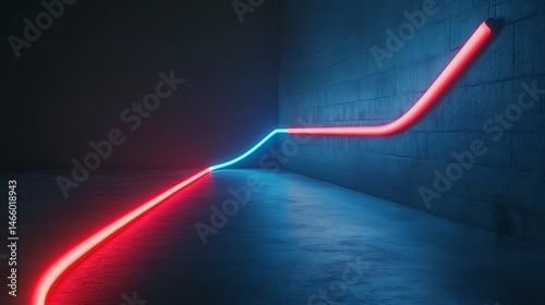 Neon light lines on concrete wall and floor