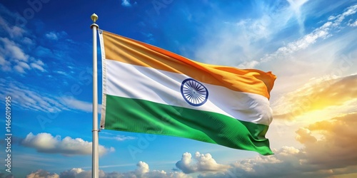National flag gently swaying in a breezy atmosphere with the vibrant colors of saffron
