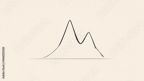 Simple black line drawing of mountain range on beige background, minimalist design, suggesting adventure, nature, or growth